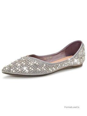 Rhinestone Pointy Toe Ballet Flats Comfortable Wedding Dressy Shoes